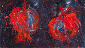 Lanterne rosse, dramma (2010, acrilico su tela, 160 x 95)
